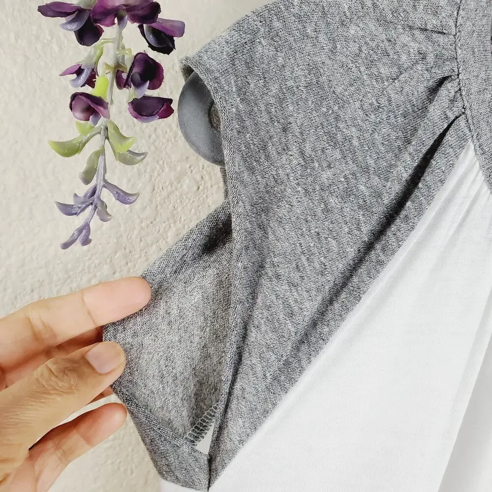 ✨ NWT Chaser White & Gray Knit Henley Short Sleeve Top M - Picture 5 of 8